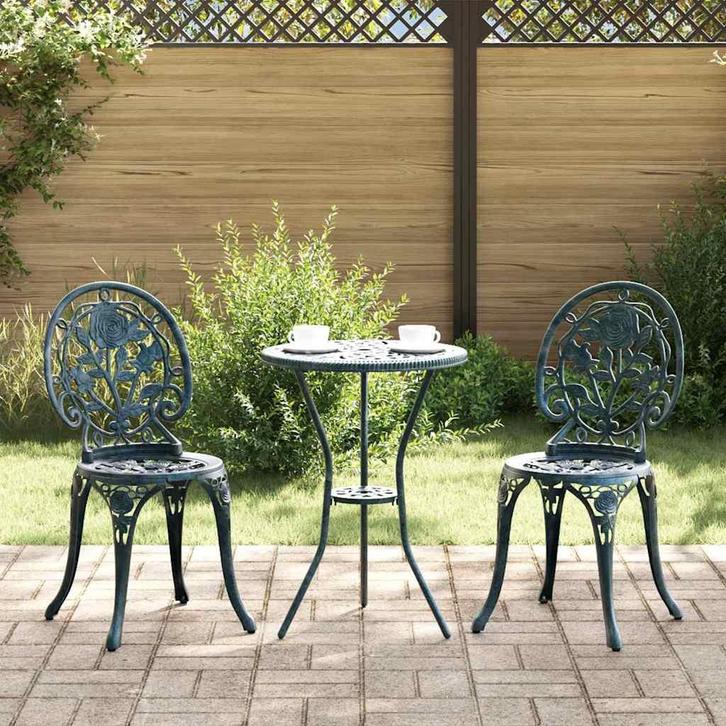 vidaXL Tuin Bistro Set 3 pcs Groen Aluminium, Tuin en Terras, Tuinsets en Loungesets, Nieuw, Aluminium, Verzenden