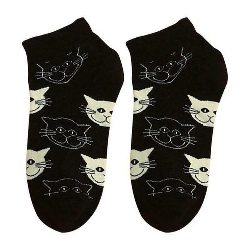 Katten sneakersokken | Zwart met witte kattenkoppen, Kleding | Dames, Sokken en Kousen, Zwart, Nieuw, Overige maten, Sokken en Kniesokken