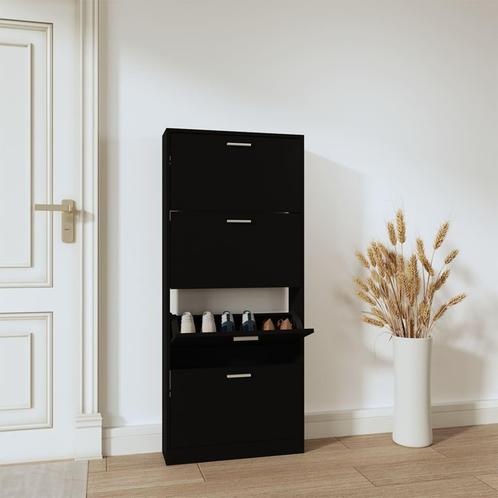 vidaXL Schoenenkast 59x17x150 cm bewerkt hout zwart, Huis en Inrichting, Kasten | Schoenenrekken, Nieuw, Verzenden
