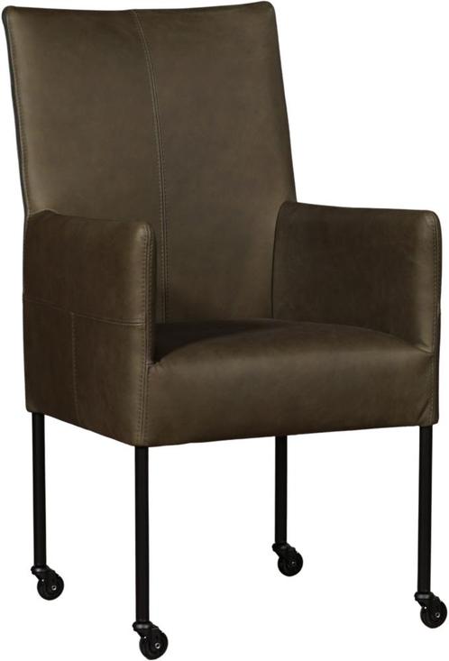 Groene leren moderne eetkamerstoel - poot rond zwart met wie, Huis en Inrichting, Stoelen, Eén, Nieuw, Leer, Ophalen of Verzenden