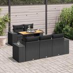 vidaXL 6-delige Loungeset met kussens poly rattan zwart, Tuin en Terras, Verzenden, Nieuw, Rotan, Loungeset