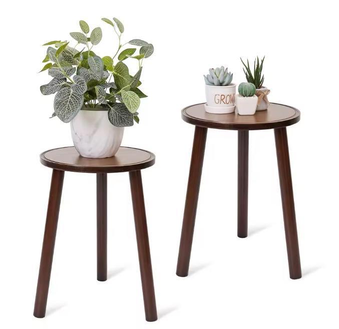 2 ronde bamboe plantenstandaards – decoratief, 42 cm hoog, Tuin en Terras, Tuintafels, Nieuw, Verzenden