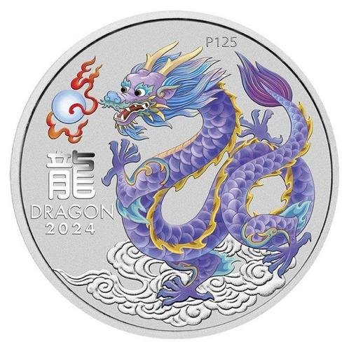 Australië. 2024 1 oz Coloured Lunar Year of the Dragon 2, Postzegels en Munten, Edelmetalen en Baren