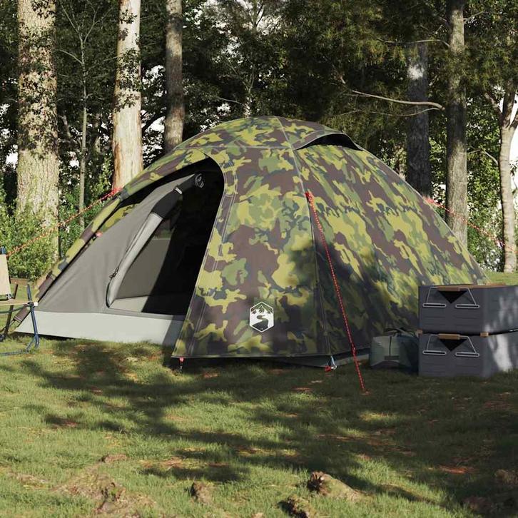 vidaXL Koepeltent 4-persoons waterdicht camouflage, Caravans en Kamperen, Tenten, Nieuw, tot en met 2, Verzenden