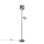 Vloerlamp zwart met goud met smoke glas 2-lichts - Zuzanna, Nieuw, Glas, Modern, 150 tot 200 cm