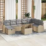 vidaXL 9-delige Tuinbankenset met kussens poly rattan beige, Verzenden, Nieuw, Rotan
