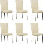 Set van 6 Crème leren moderne eetkamerstoelen - poot vierkan, Nieuw, Leer, Ophalen of Verzenden, Modern