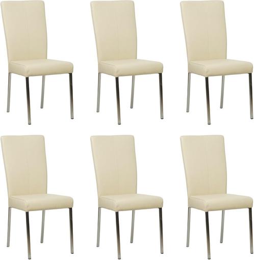 Set van 6 Crème leren moderne eetkamerstoelen - poot vierkan, Huis en Inrichting, Stoelen, Vijf, Zes of meer stoelen, Nieuw, Leer