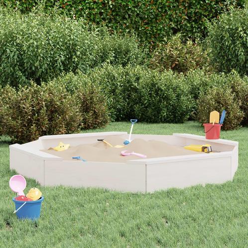 vidaXL Zandbak met bankjes achthoekig massief grenenhout wit, Kinderen en Baby's, Speelgoed | Buiten | Zandbakken, Nieuw, Verzenden