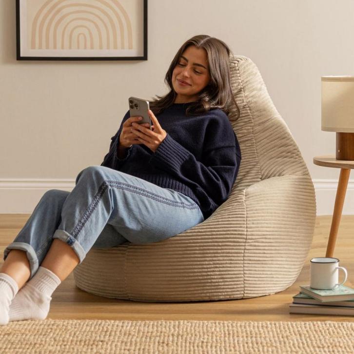 Cloudy Cord Zitzak Stoel - Beige, Huis en Inrichting, Zitzakken, Verzenden