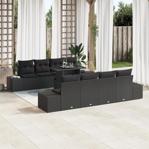 vidaXL 9-delige tuinset met kussen zwart poly riet, Tuin en Terras, Tuinsets en Loungesets, Tuinset, Nieuw, Rotan, Verzenden