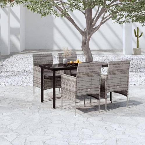 vidaXL 5-delige Tuinset met kussens grijs en zwart, Tuin en Terras, Tuinsets en Loungesets, Tuinset, Nieuw, 4 zitplaatsen, Rotan
