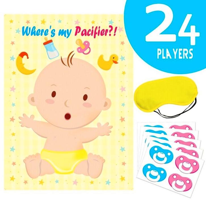 Babyshower spel Plak de Speen op de Mond van de Baby, Hobby en Vrije tijd, Feestartikelen, Geboorte of Huwelijk, Nieuw, Feestartikel