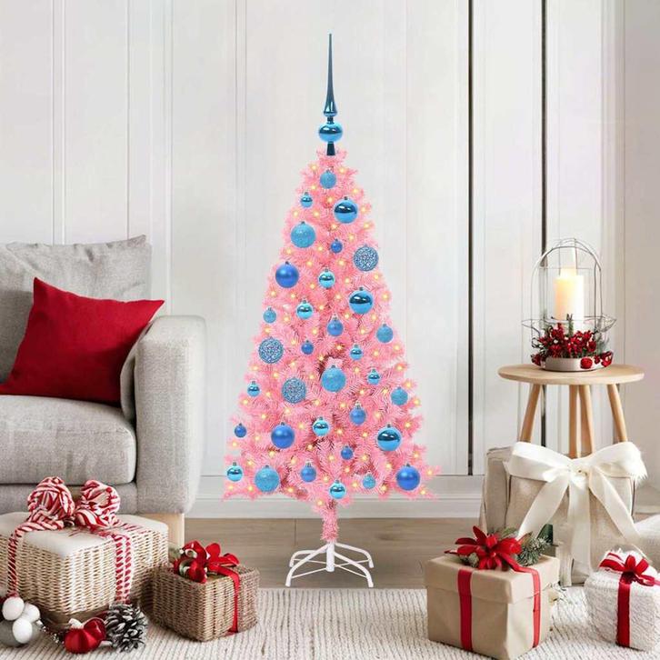 vidaXL Kerstboom met 150 LED met standaard Roze 120 cm PVC, Diversen, Kerst, Nieuw, Verzenden