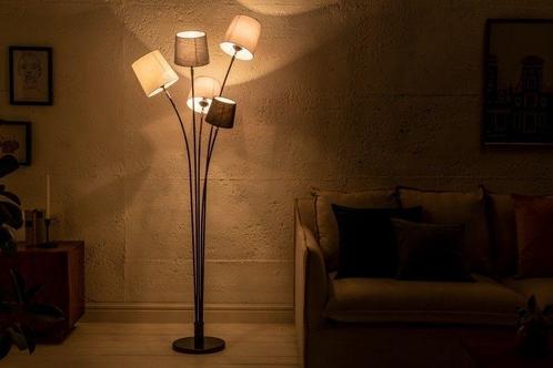 Design vloerlamp LEVELS 176cm zwartgrijs met 5 linnen kappen, Huis en Inrichting, Lampen | Vloerlampen, Ophalen of Verzenden