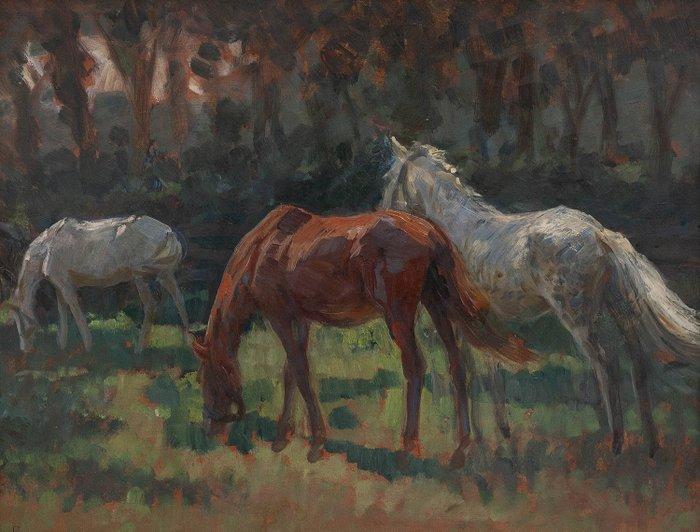 Viktor Eckhardt Von Eckhardsburg (1864-1946) - Horses at, Antiek en Kunst, Kunst | Schilderijen | Klassiek