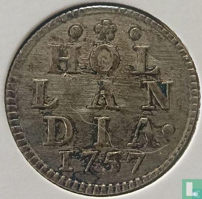 Holland 1 duit 1757, Postzegels en Munten, Munten | Europa | Niet-Euromunten, Losse munt, Zilver, Overige landen, Verzenden