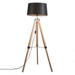 Vloerlamp naturel met zwarte linnen kap 45 cm - Tripod, Huis en Inrichting, Lampen | Vloerlampen, Nieuw, Overige materialen, Industrieel
