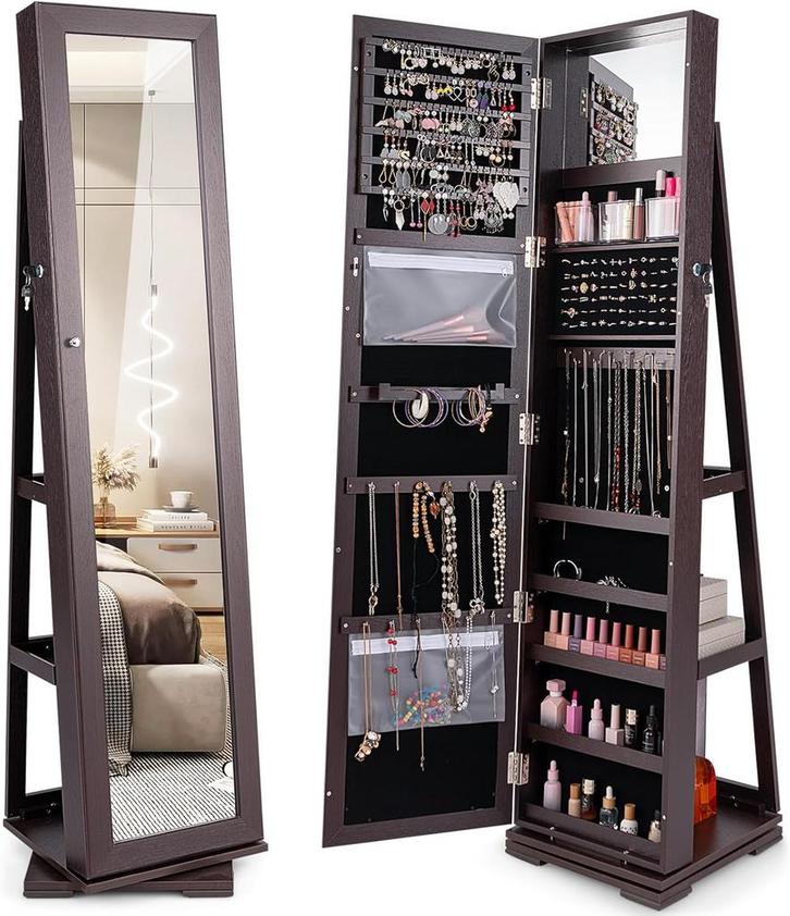 Sieradenkast met spiegel - Passpiegel - Spiegelkast - Zwart, Huis en Inrichting, Woonaccessoires | Spiegels, Zo goed als nieuw