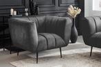 Retro fauteuil NOBLESSE 105cm grijs fluweel zwart metalen, Huis en Inrichting, Fauteuils, Ophalen of Verzenden, Nieuw