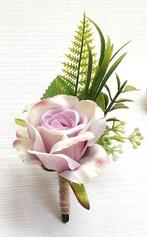Luxe corsage, corsage van zijderoos lila roze/groen, Ophalen of Verzenden, Nieuw