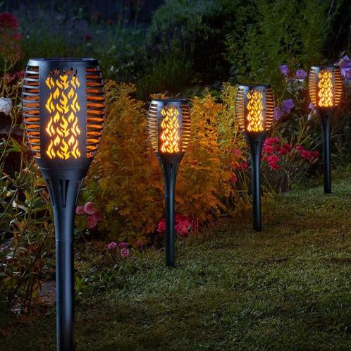 Solar Fakkels - Met Vlameffect - Set van 4 (tuinverlichting), Tuin en Terras, Buitenverlichting, Waterbestendig, Led, Zonne-energie