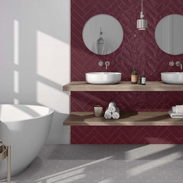 Wandtegel Valence May Grana Rood Glans 6,5x20 (Muurtegels), Doe-het-zelf en Verbouw, Tegels, Minder dan 20 cm, 20 tot 40 cm, 10 m² of meer