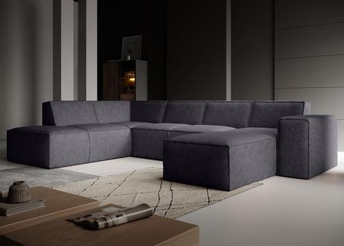 Hoekbank - Zwart - Leer - Rechts Industrieel | 261x216x80, Huis en Inrichting, Banken | Bankstellen, 250 tot 300 cm, 150 cm of meer
