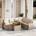 vidaXL 7-delige Loungeset met kussens poly rattan beige, Verzenden, Nieuw, Rotan, Loungeset