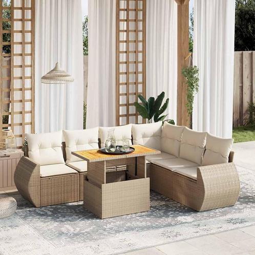 vidaXL 7-delige Loungeset met kussens poly rattan beige, Tuin en Terras, Tuinsets en Loungesets, Loungeset, Nieuw, Rotan, Verzenden