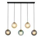 Hanglamp Noor - 5 kleurbollen met zwart/messing, Huis en Inrichting, Lampen | Hanglampen, Verzenden, Nieuw, Glas, 75 cm of meer