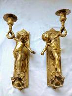 Kandelaar - Brons, koper, messing - 2 Antieke wandkandelaars