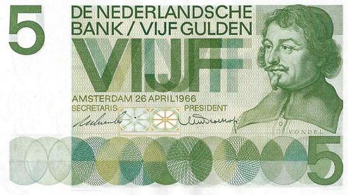 Bankbiljet 5 gulden 1966 Vondel I UNC, Postzegels en Munten, Bankbiljetten | Nederland, Verzenden
