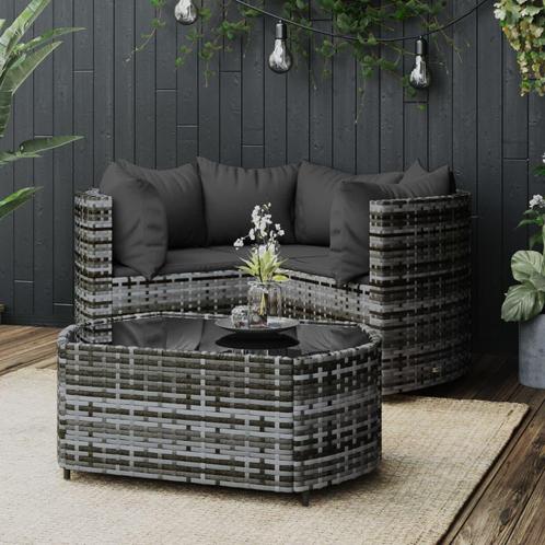 vidaXL 4-delige Loungeset met kussens poly rattan grijs, Tuin en Terras, Tuinsets en Loungesets, Loungeset, Nieuw, 4 zitplaatsen