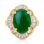 Ring - 18 karaat Geel goud -  4.58ct. tw. Jade - Diamant -