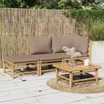 vidaXL 3-delige Loungeset met kussens bamboe taupe, Tuin en Terras, Verzenden, Nieuw, Hout, Loungeset