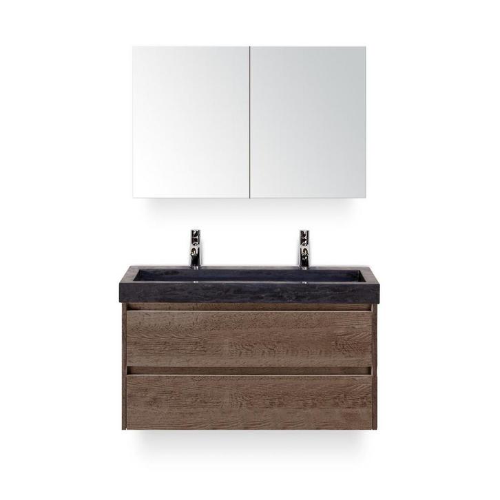 Dante Badmeubelset 100 cm - Tabacco - Wastafel Hardsteen Wit, Huis en Inrichting, Badkamer | Badkamermeubels, Ophalen of Verzenden