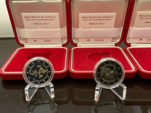 Monaco. 2 Euro 2013/2018 (3 monete) Proof, Postzegels en Munten, Munten | Europa | Euromunten