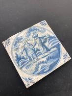 Tegel - Antieke Delfts blauwe Bijbelse tegel met twee