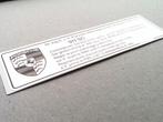 93000651000 Porsche Timing Decal voor 911 SC (1978 - 1983), Nieuw, Verzenden