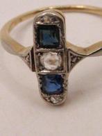 Ring - 14 karaat Geel goud, Platina diamant roos, saffieren, Nieuw