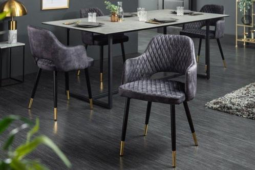 Elegante stoel PARIS grijs fluweel decoratief quilten en, Huis en Inrichting, Stoelen, Ophalen of Verzenden