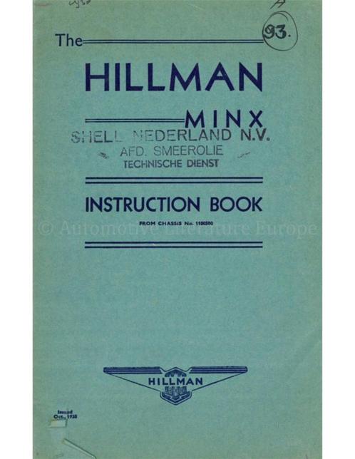 1939 HILLMAN MINX INSTRUCTIEBOEKJE ENGELS, Auto diversen, Handleidingen en Instructieboekjes