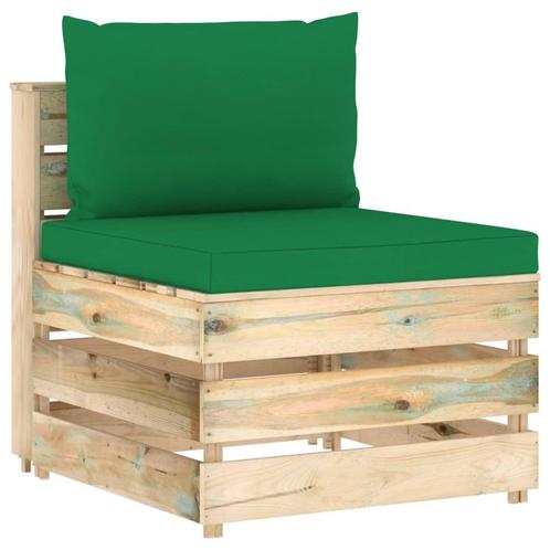 vidaXL Middenbank sectioneel met kussens groen geïmpregneerd, Tuin en Terras, Tuinsets en Loungesets, Nieuw, Hout, Verzenden