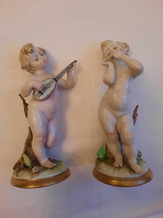 Capodimonte - Figuur - Coppia di putti musicanti (2) -, Antiek en Kunst, Antiek | Glas en Kristal