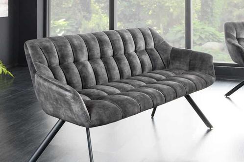Eetkamerbank PAPILLON 165cm grijs fluweel met rugleuning, Huis en Inrichting, Banken | Bankstellen, Ophalen of Verzenden