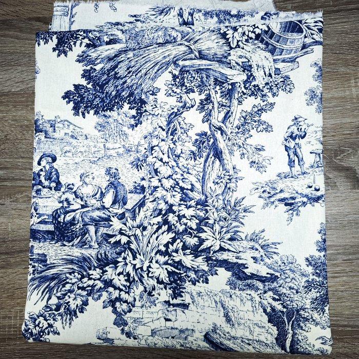 Toile de Jouy Blu - 100% katoen - 3 meter - Meubelstof - 300, Antiek en Kunst, Antiek | Kleden en Textiel
