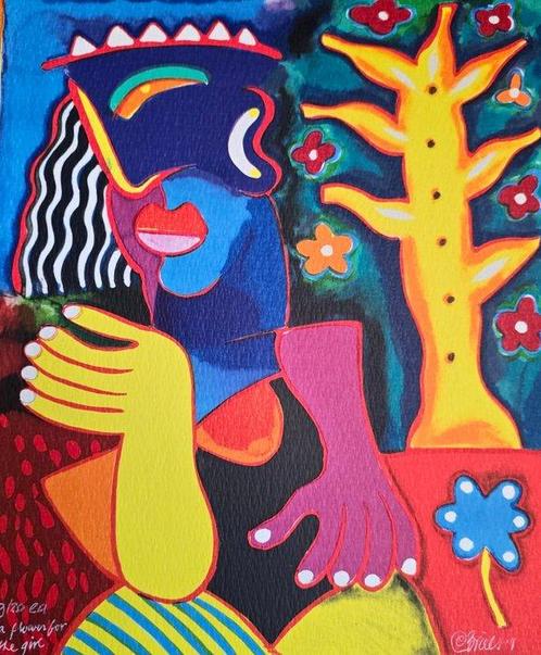 Clemens Briels (1946) - The Flower for the Girl, Antiek en Kunst, Kunst | Schilderijen | Modern