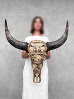Authentieke grote waterbuffelschedel, uitgehouwen in bruine, Nieuw