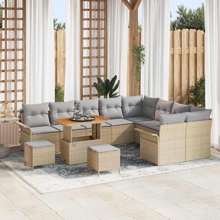 vidaXL Tuin Sofa Set 12 pcs Beige poly rattan, Tuin en Terras, Tuinsets en Loungesets, Nieuw, Verzenden